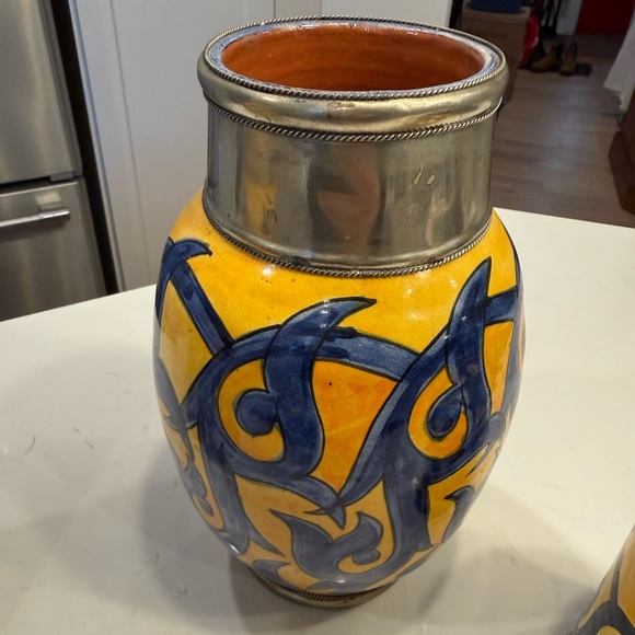 Other - Vibrant Yellow and Blue Ceramic Vase